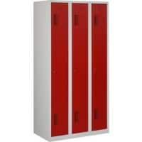 Vestiaire Ceha Métal 1 porte 3 colonnes Serrure à cylindre 900 x 500 x 1800 mm Gris, rouge