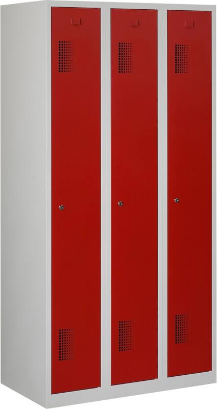 Vestiaire Ceha Métal 1 porte 3 colonnes Serrure de sécurité 900 x 500 x 1800 mm Gris, rouge
