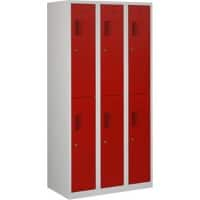 Vestiaire Ceha Métal 2 portes 3 colonnes Serrure à cylindre 1200 x 500 x 1800 mm Gris, rouge