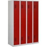 Vestiaire Ceha Métal 1 porte 4 colonnes Serrure à cylindre 1200 x 500 x 1800 mm Gris, rouge