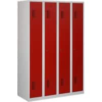 Vestiaire Ceha Métal 2 portes 4 colonnes Serrure de sécurité 1200 x 500 x 1800 mm Gris, rouge