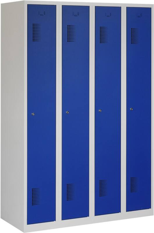 Vestiaire Ceha Métal 1 porte 4 colonnes Serrure de sécurité 1200 x 500 x 1800 mm Bleu, gris