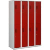 Vestiaire Ceha Métal 2 portes 4 colonnes Serrure à cylindre 1200 x 500 x 1800 mm Gris, rouge