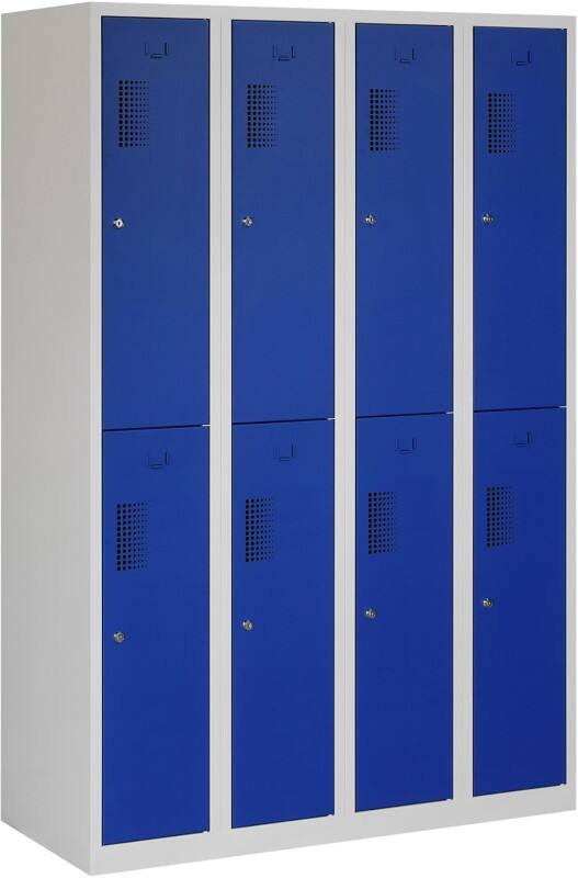 Vestiaire Ceha Métal 2 portes 4 colonnes Serrure à cylindre 1200 x 500 x 1800 mm Bleu, gris