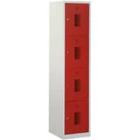 Casier Ceha Métal 4 portes 1 colonne Serrure à cylindre 400 x 500 x 1800 mm Gris, rouge