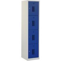 Casier Ceha Métal 4 portes 1 colonne Serrure de sécurité 400 x 500 x 1800 mm Bleu, gris