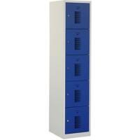 Casier Ceha Métal 5 portes 1 colonne Serrure à cylindre 400 x 500 x 1800 mm Bleu, gris