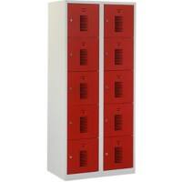 Casier Ceha Métal 5 portes 2 colonnes Serrure à cylindre 800 x 500 x 1800 mm Gris, rouge