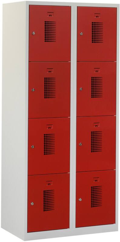 Casier Ceha Métal 4 portes 2 colonnes Serrure à cylindre 800 x 500 x 1800 mm Gris, rouge