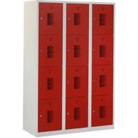 Casier Ceha Métal 4 portes 3 colonnes Serrure à cylindre 1200 x 500 x 1800 mm Gris, rouge