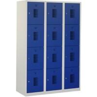 Casier Ceha Métal 4 portes 3 colonnes Serrure à cylindre 1200 x 500 x 1800 mm Bleu, gris