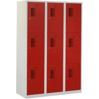 Casier Ceha Métal 3 portes 3 colonnes Serrure de sécurité Gris, rouge