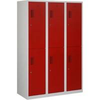 Vestiaire Ceha Métal 2 portes 3 colonnes Serrure de sécurité 1200 x 500 x 1800 mm Gris, rouge