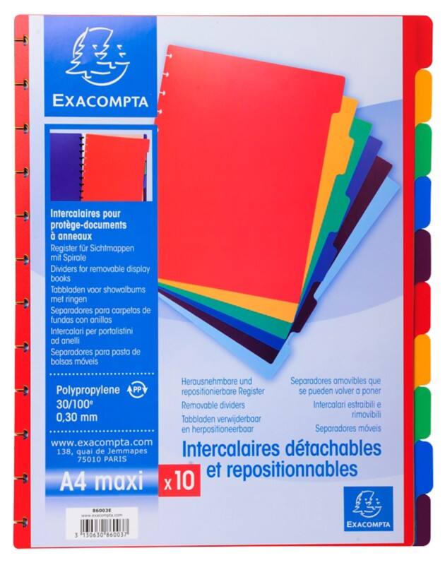 Intercalaires Exacompta Vierge A4 Maxi Assortiment 10 intercalaires Polypropylène 86003E 10 Unités