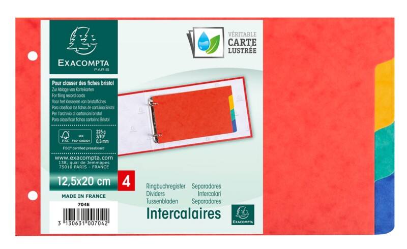 Exacompta Tabbladen Speciaal Kleurenassortiment Kleurenassortiment 4 tabs Gewafeld karton 2 Gaten 704E 10 Stuks