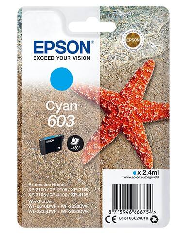 Cartouche jet d'encre Epson 603 D'origine C13T03U24010 Cyan