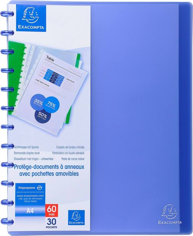 Protège-documents Exacompta 86352E A4 Bleu 30 Pochettes 4 Unités