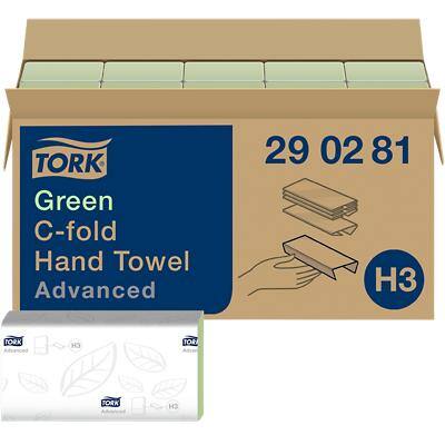Tork Advanced FSC gecertificeerd, EU Eco label, Recycled 100% Handdoeken H3 C-vouw Groen 2-laags 290281 20 Stuks à 128 Vellen
