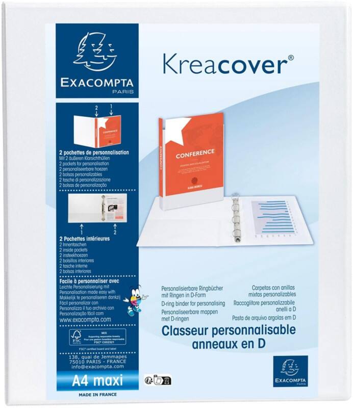 Classeur à anneaux Exacompta Kreacover 15 mm PP (Polypropylène) A4+ 2 Anneaux Blanc 51820 E 10 Unités