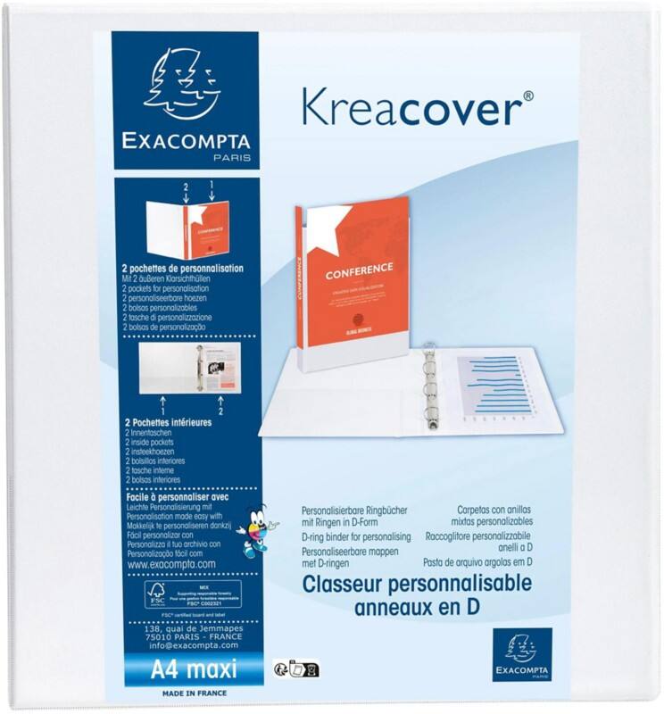 Classeur à anneaux Exacompta Kreacover 60 mm PP (Polypropylène) A4+ 2 Anneaux Blanc 51825E 10 Unités