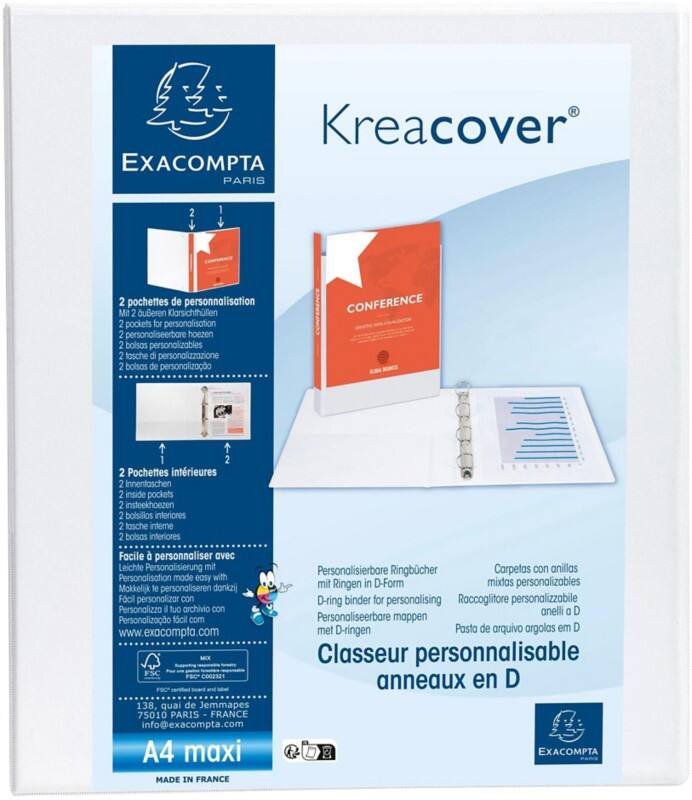 Classeur à anneaux Exacompta Kreacover 20 mm PP (Polypropylène) A4 4 Anneaux Blanc 51841E 10 Unités
