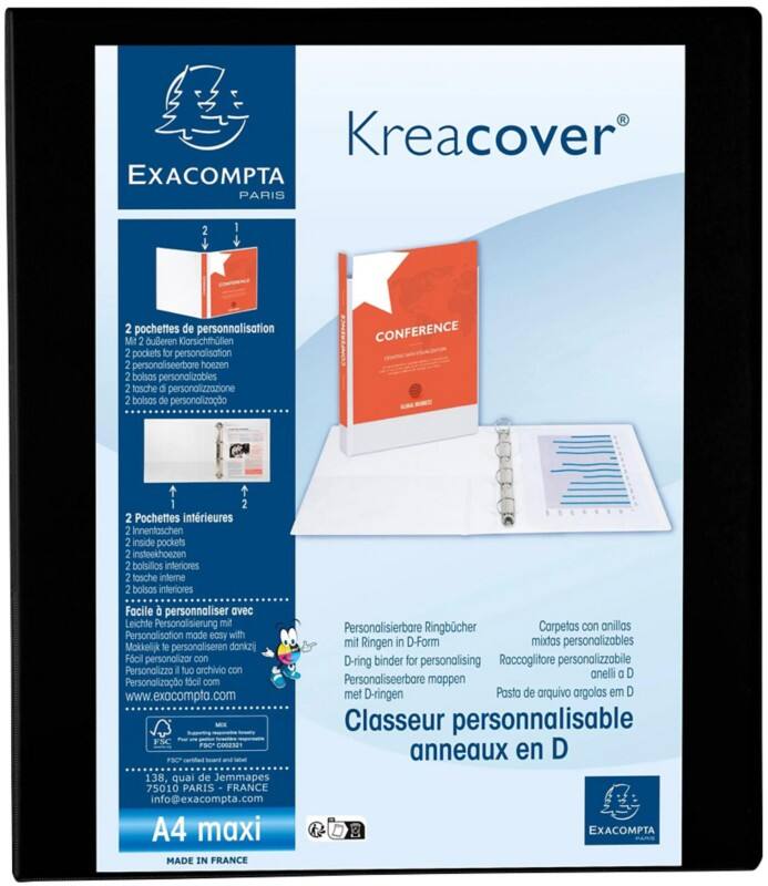 Exacompta Kreacover 25 mm Elastomap PP (Polypropeen) A4+ 4 Ringen Zwart 51846NE 10 Stuks