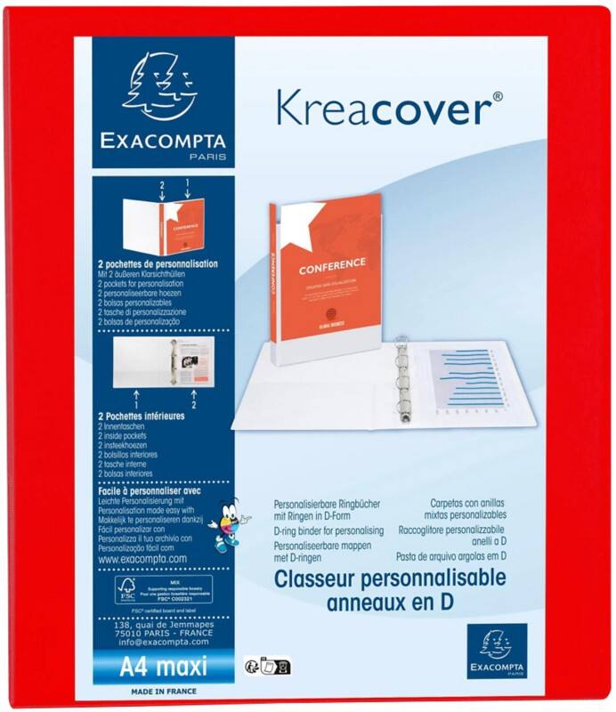 Classeur à anneaux Exacompta Kreacover 25 mm PP (Polypropylène) A4+ 4 Anneaux Rouge 51846RE 10 Unités