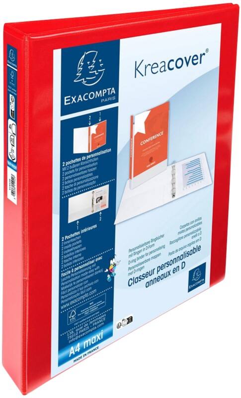 Exacompta Kreacover 30 mm Elastomap PP (Polypropeen) A4+ 4 Ringen Rood 51942RE 10 Stuks
