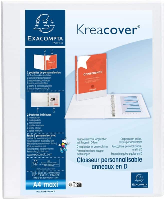 Classeur à anneaux Exacompta Kreacover 20 mm PP (Polypropylène) A4+ 2 Anneaux Blanc 51921E 10 Unités