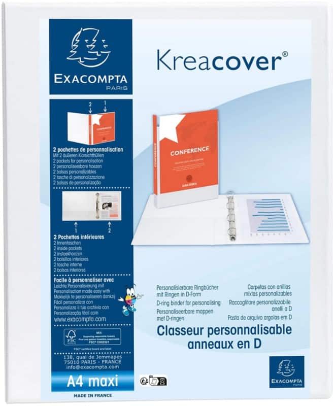 Classeur à anneaux Exacompta Kreacover 30 mm PP (Polypropylène) A4+ 2 Anneaux Blanc 51922E 10 Unités