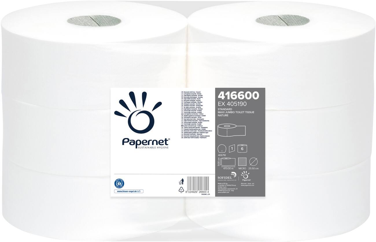 Papernet Toiletpapier Maxi Jumbo 416600 1-laags 6 Rollen à 400 Vellen