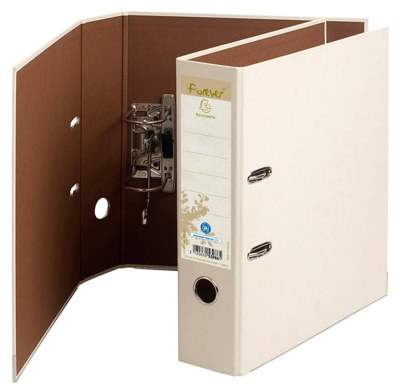 Classeur à levier Exacompta Large Forever A4 80 mm Ivoire 2 Anneaux 53986SE Carton Portrait  10 Unités