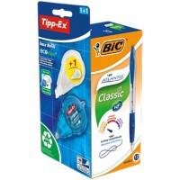 BIC Atlantis Classic Intrekbare Balpennen Medium 0.32 mm Blauw Pak van 12 en 1 Easy Tipp-ex met navulling