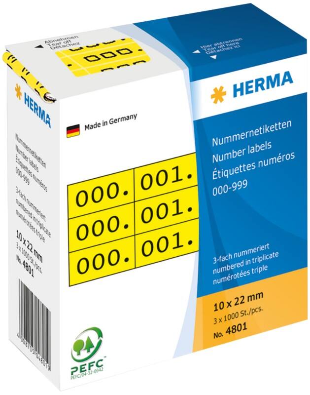 HERMA Numeriek Etiketten 4801 Klevend Geel 10 x 22 mm  3000 Stuks 