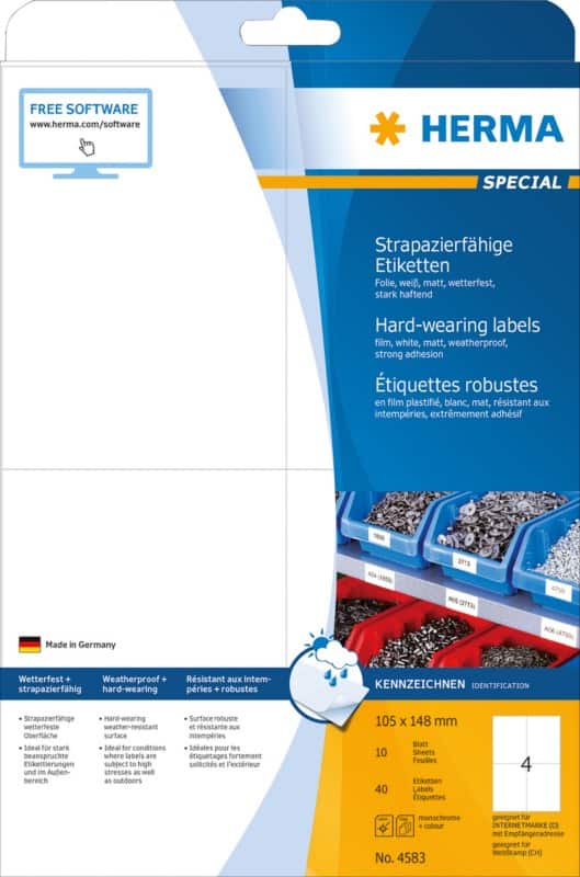 HERMA Laser Etiketten 4583 Klevend A4 105 x 148 mm  10 Vellen à 4 Etiketten