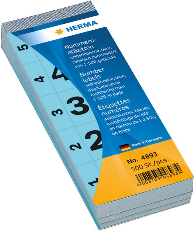 Étiquettes numéros HERMA 4893 Adhésif Bleu 28 x 56 mm 500 Feuilles de 5 Étiquettes