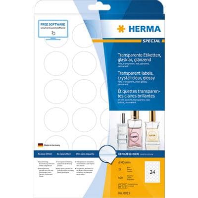 HERMA Transparante Etiketten 8023 A4 Ø 40 mm 25 Vellen van 24 Etiketten