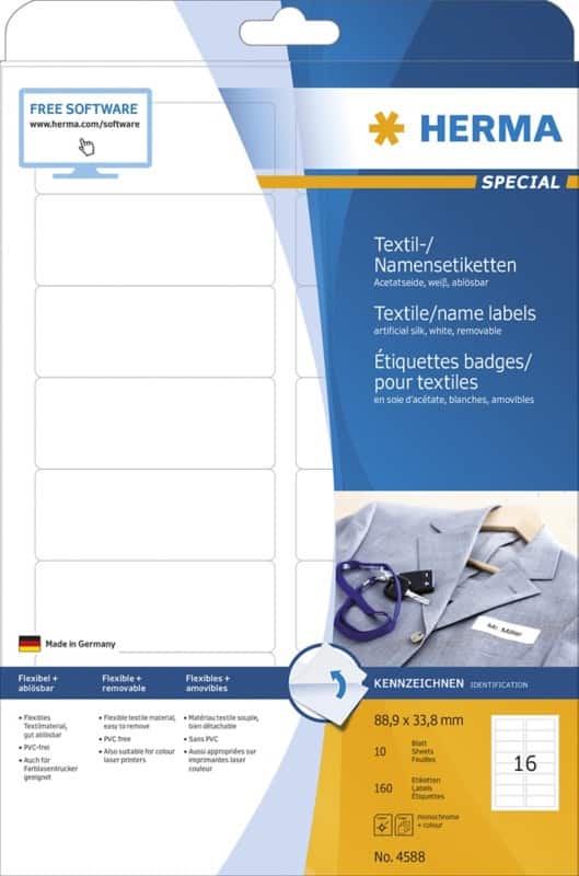 HERMA Naam Etiketten 4588 Wit Rechthoekig 88,9 x 33,8 mm 10 Vellen van 16 Etiketten