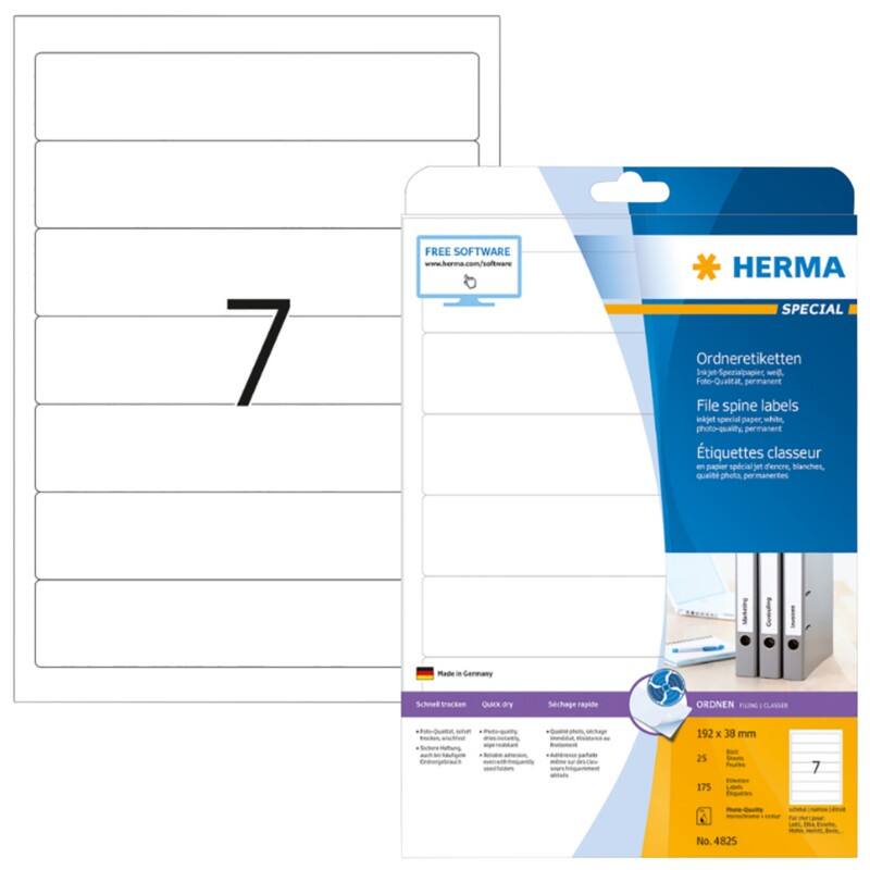 HERMA Inkjet ordneretiketten 4825 Wit A4 192 x 38 mm 25 Vellen à 7 Etiketten