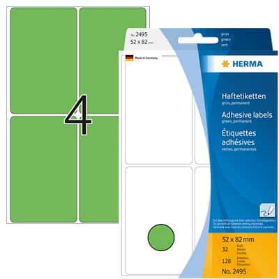 HERMA Multifunctionele Etiketten 2495 Groen 52 x 82 mm Rechthoekig 32 Vellen van 4 Etiketten