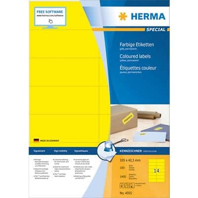 Étiquettes de couleur HERMA 4555 Jaune Rectangulaires 105 x 42 mm 100 feuilles de 14 étiquettes 4555