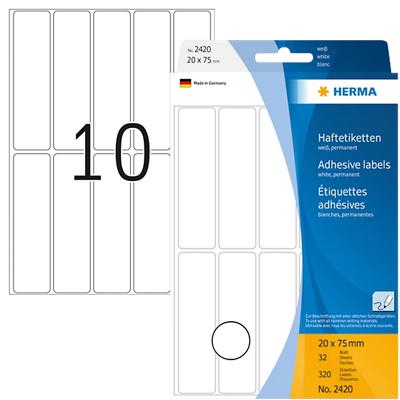 HERMA Multifunctionele Etiketten 2420 Wit Rechthoekig 20 x 75 mm 32 Vellen van 10 Etiketten