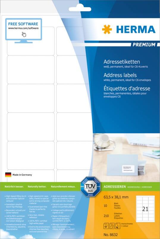 Étiquettes universelles HERMA Laser 8632 Adhésif 6,35 x 3,81 cm 10 Feuilles de 21 Étiquettes