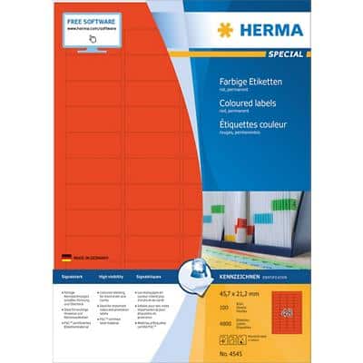 Étiquettes de couleur HERMA 4545 Rouge Rectangulaires 45 x 21 mm 100 feuilles de 48 étiquettes 4545