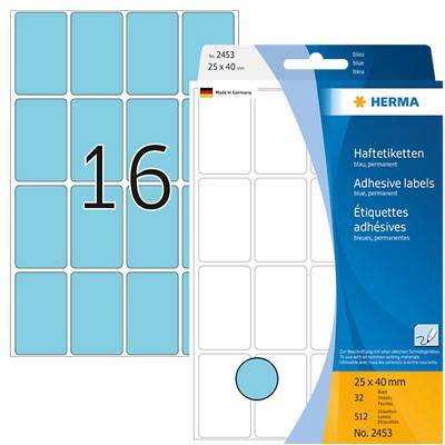 HERMA Multifunctionele Etiketten 2453 Blauw Rechthoekig 25 x 40 mm 32 Vellen van 16 Etiketten