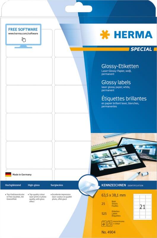 Étiquettes HERMA Laser 4904 Adhésif Blanc 6,35 x 3,81 cm 25 Feuilles de 21 Étiquettes