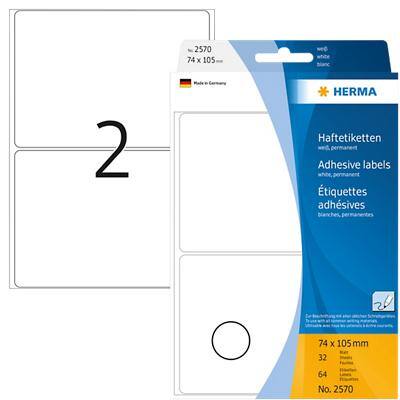 HERMA Multifunctionele Etiketten 2570 Wit Rechthoekig 74 x 105 mm 32 Vellen van 2 Etiketten