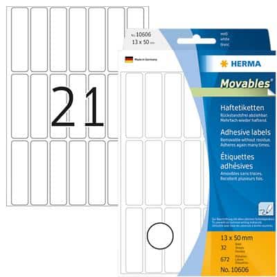 HERMA Multifunctionele Etiketten 10606 Wit Rechthoekig 13 x 50 mm 32 Vellen van 21 Etiketten