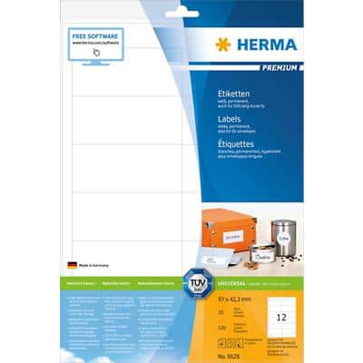 Étiquettes d'adresse HERMA 8628 Blanc Rectangulaires 97 x 42,3 mm 10 feuilles de 12 étiquettes 8628