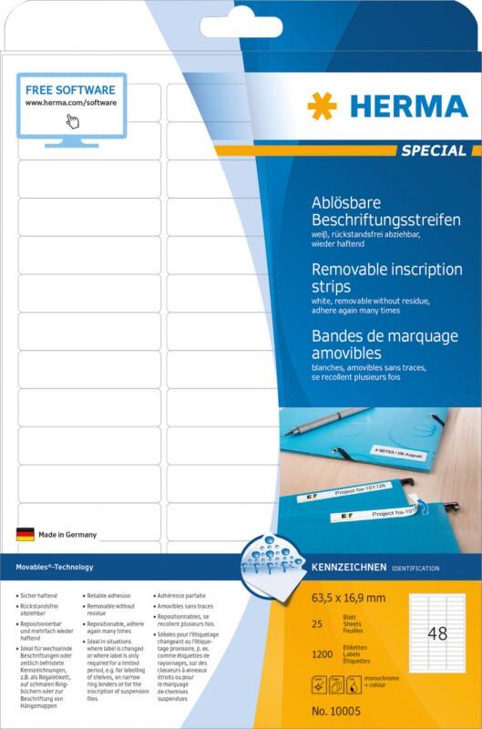 HERMA Laser Etiketten 10005 Klevend Wit 6,3 x 1,6 cm  25 Vellen à 48 Etiketten